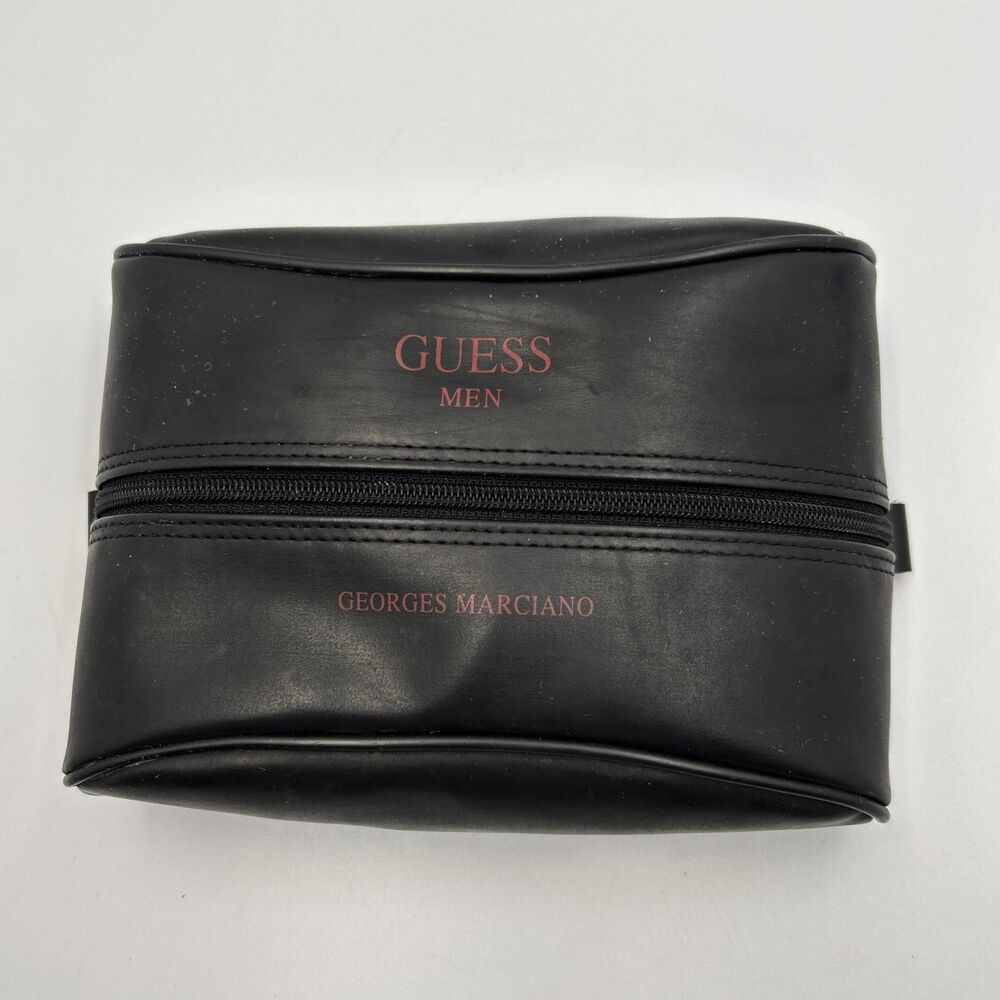 Vintage GUESS Men Georges Marciano Black Sponge Leather Toiletry Travel Bag-EUC